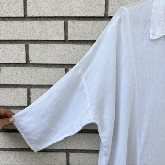 Cut Loose White Linen Oversized Button Front Shirt Top 3/4 Sleeve Made in USA L - Picture 12 of 12